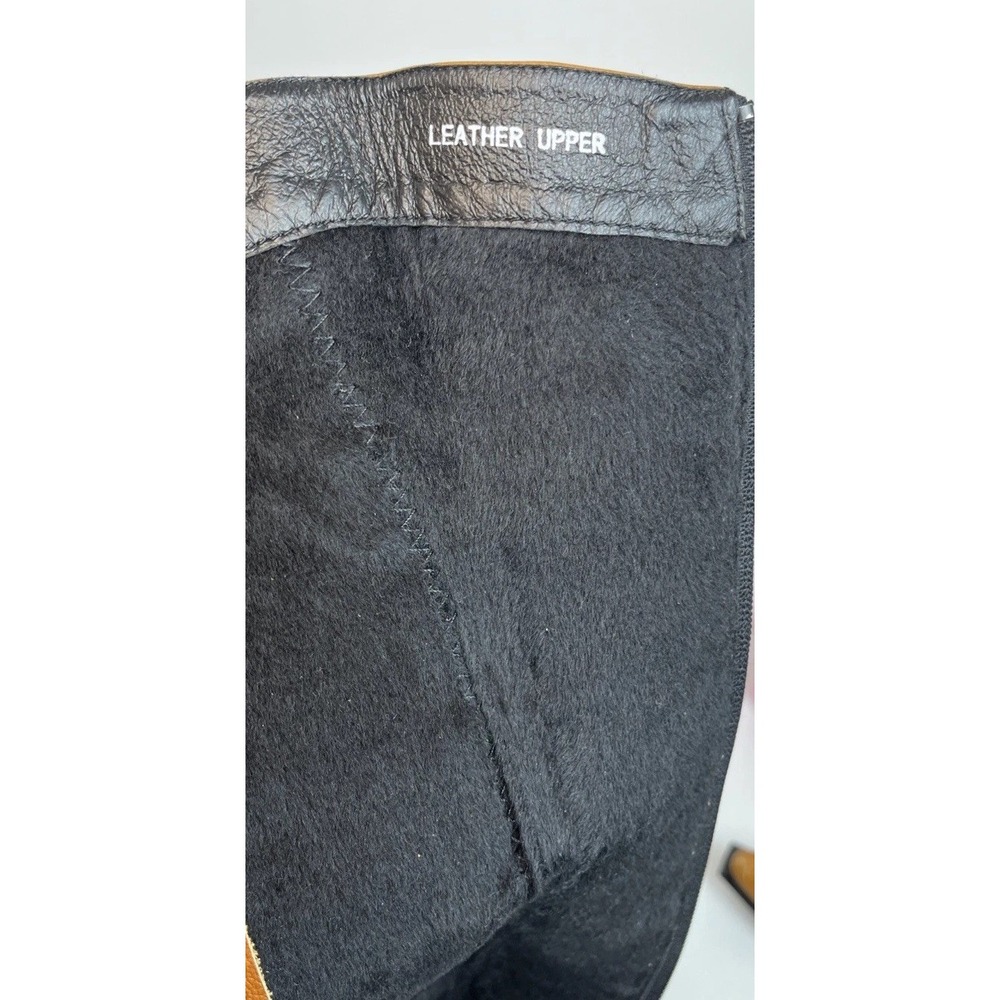 Vintage Wild Orchid Cognac Leather Wavy Patch Stitch Knee High Boots Y2K Size 10 - Picture 9 of 15